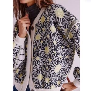 We The Free Black and White Floral and Stripe Cardigan